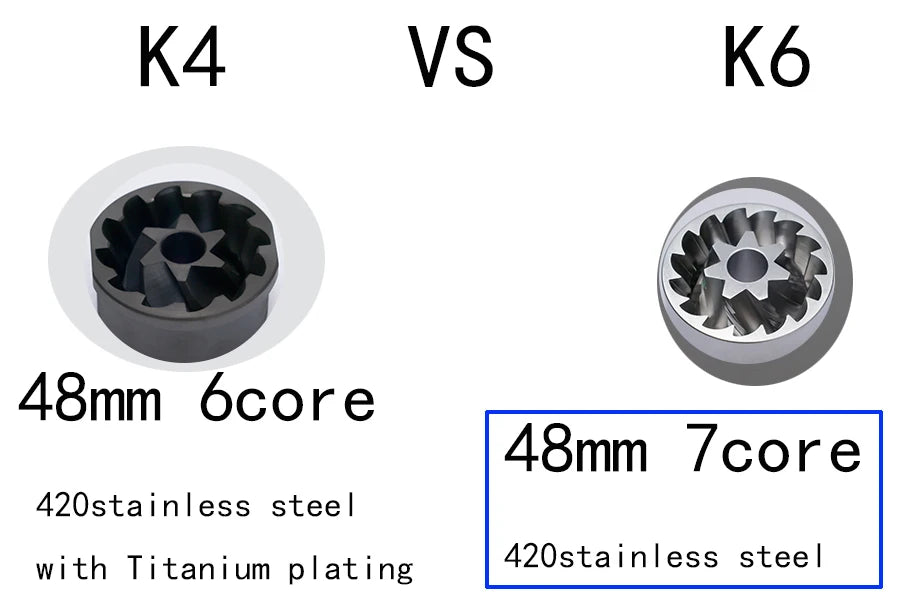 Kingrinder K4 /K6 manual coffee grinder portable mill 420stainless steel 48mm stainless steel Titanium plating burr