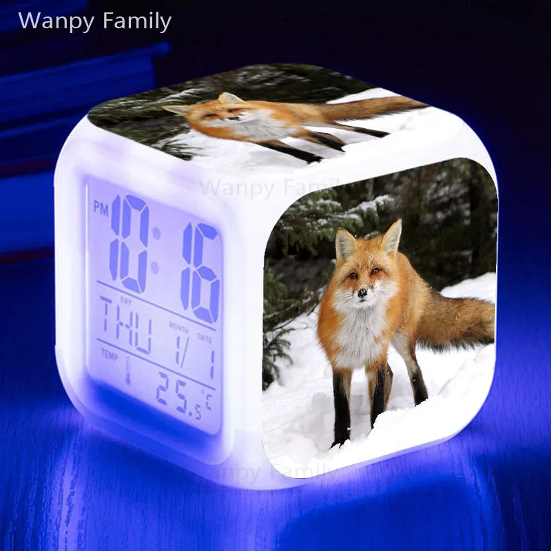 Fox Alarm Clock 7 Color Glowing LED Digital Alarm Clock Multifunction Night Light Electronic Watches Clock Kids Birthday Gifts