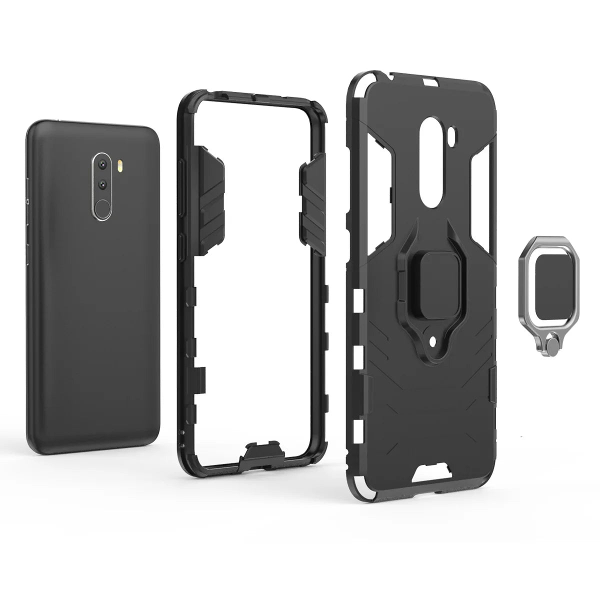 Luxury Armor For Xiaomi Pocophone F1 Case Shockproof PC+TPU Protective Back Cover For Poco F1 Case Magnetic Holder Ring Bracket