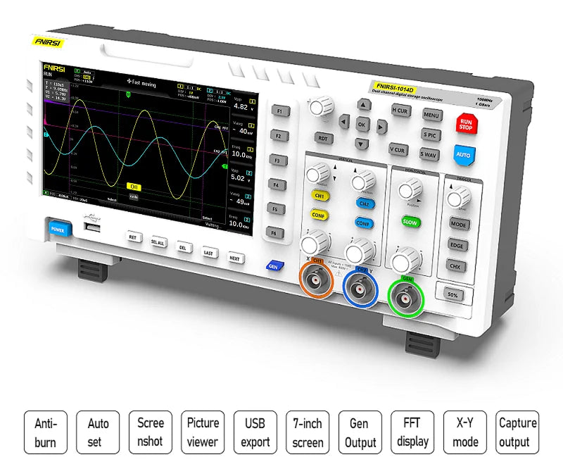 FNIRSI-1014D Dual Channel Desktop Digital Oscilloscope 100MHz* 2 Analog Bandwidth 1GSa/s Sampling Rate 10Mhz  Signal Generator