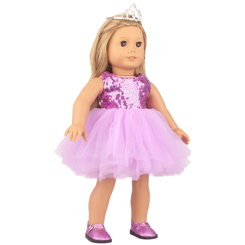 Sequins Dress Doll Clothes For 17 Inch&43cm Baby New Born Doll Brilliant Party Reunion Doll Skirt For American 18 Inch Doll DIY