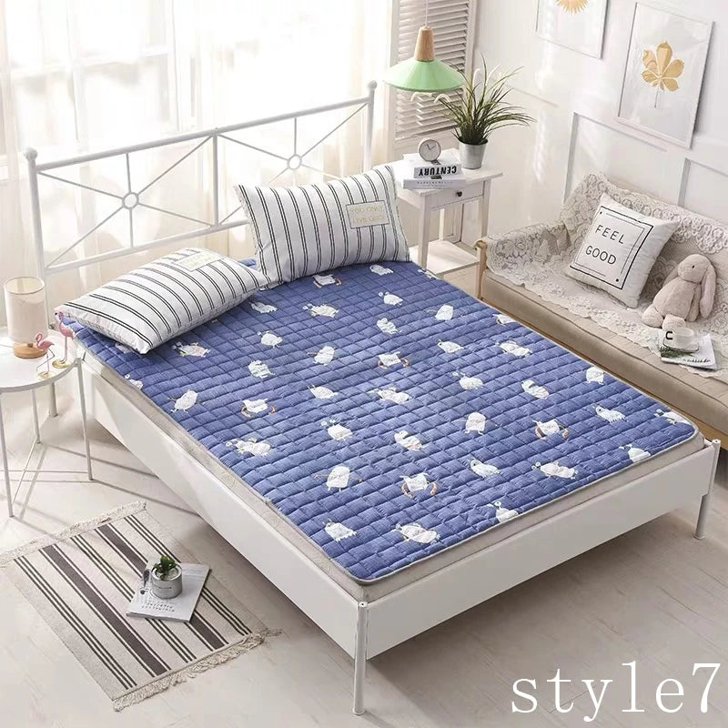 Comfortable Soft Foldable high quality Tatami Mattress single double Thick warm cotton cute cartoon topper Mattress with straps
