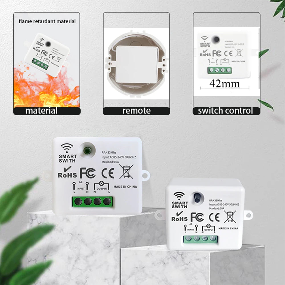 Mini Wireless Smart Light Switch with Remote Control 200M Distance 433 Mhz RF Relay Receiver Ac220V Switch for Home Led Lamp Fan