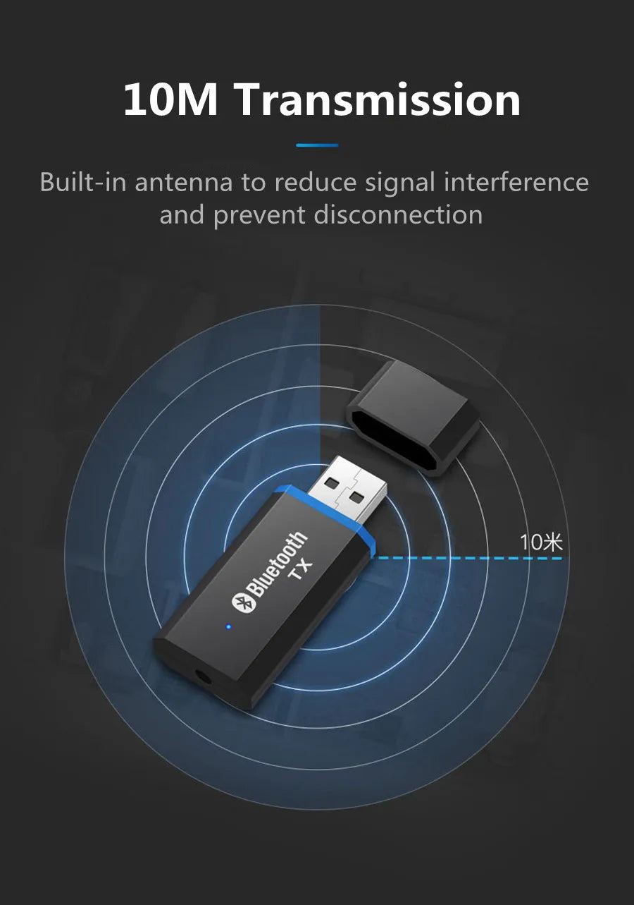 Bluetooth Transmitter 5.0 + EDR Audio Adapter For TV PC Headphones 3.5MM Jack AUX USB Stereo Music Wireless Adapter Plug & Play
