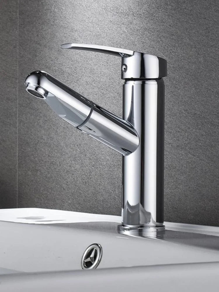 Single Handle Pull-out Bathroom Basin Faucet Hot and Cold Water Countertop Installation Faucet  Water Mode