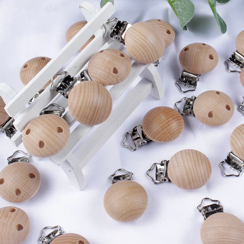 20Pcs Beech Pacifier Clips Chewable Teething Wooden Pacifier Clip Dummy Clip Chains for Baby Teether Nursing Accessories