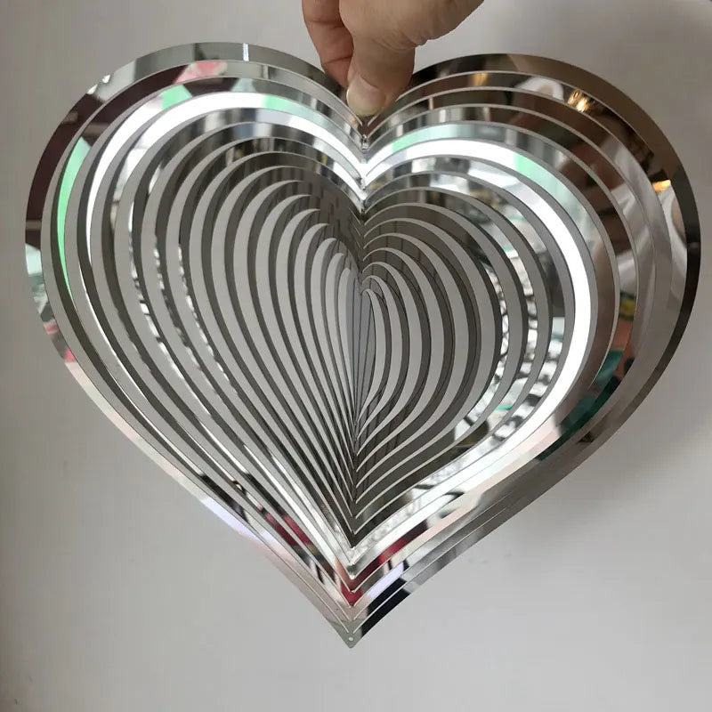 3D Wind Spinner Chime Heart Square Drop Shape Stainless Steel Rotating WindChime For Both Outdoor Garden And Indoor