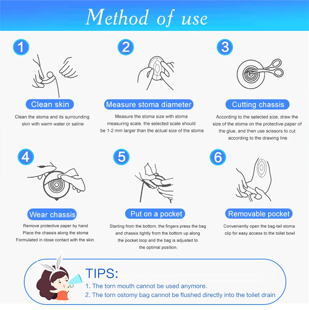 Cofoe 10pcs Ostomy Bags One-piece System Colostomy Bags  Disposable Colostomy Pouch Opening 20-60mm  With Clip Closure