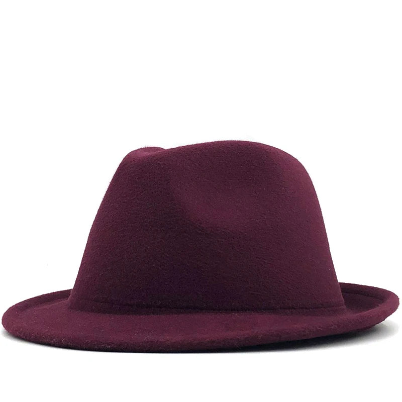 Simple white Wool felt Hat Cowboy Jazz Cap Trend Trilby Fedoras hat Panama cap chapeau band for Men Women 56-58CM