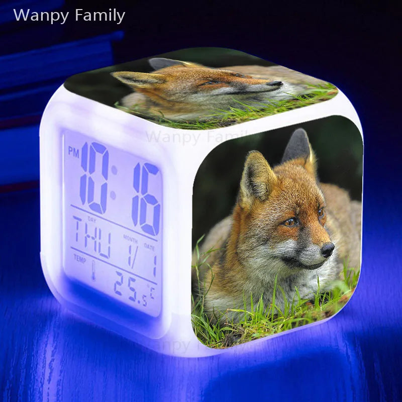 Fox Alarm Clock 7 Color Glowing LED Digital Alarm Clock Multifunction Night Light Electronic Watches Clock Kids Birthday Gifts