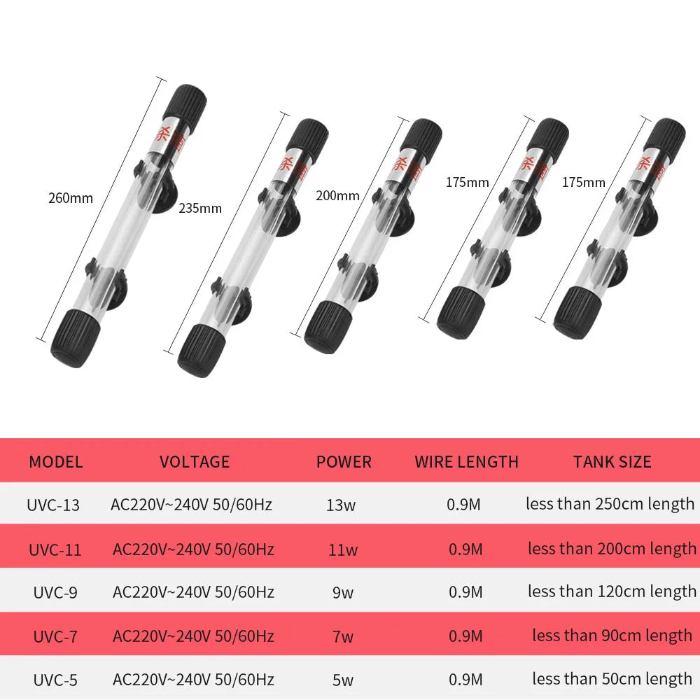 Aquarium UV Light Submersible Sterilization Lamp 5~11W For Fish Tank