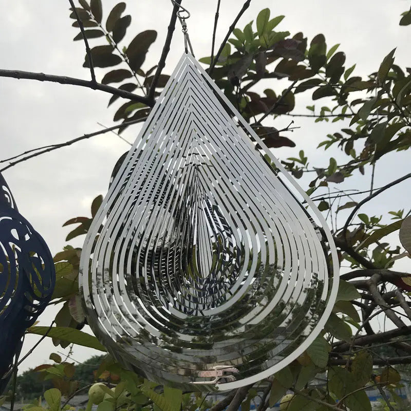 3D Wind Spinner Chime Heart Square Drop Shape Stainless Steel Rotating WindChime For Both Outdoor Garden And Indoor