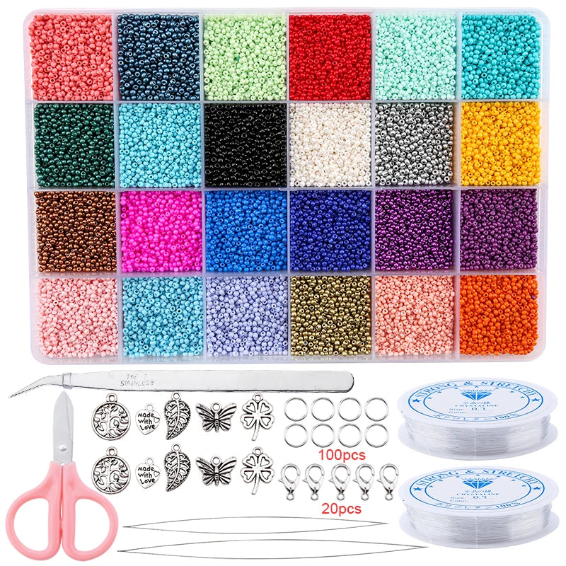 2mm Glass Seed Beads Set Jewelry Making Beads Kit Bracelets Necklace Ring Making Kit For DIY Art  Handmade Craft 20000pcs