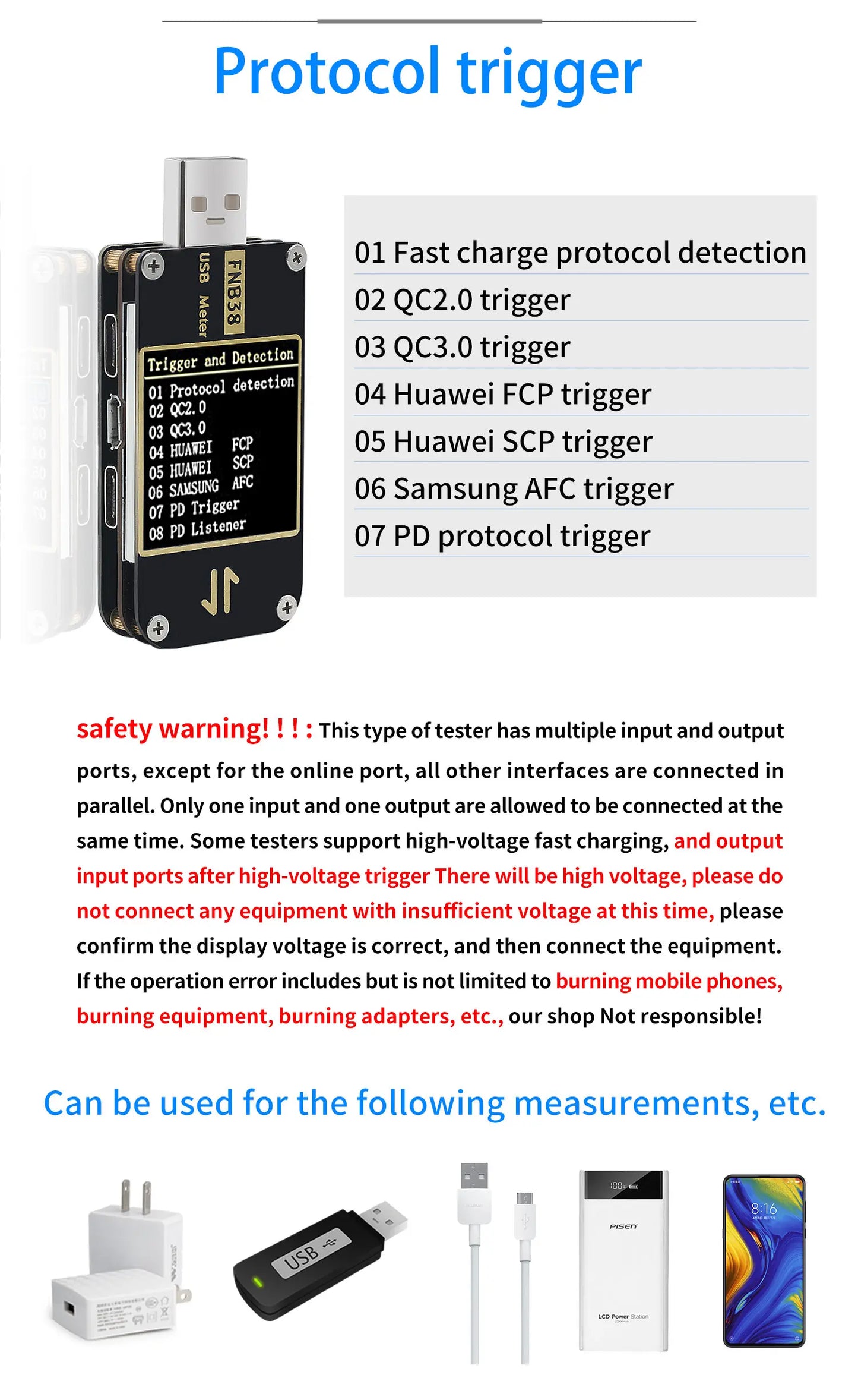 FNB38 Current And Voltage Meter USB Tester QC4+ PD3.0 2.0 PPS Fast Charging Protocol Capacity Test