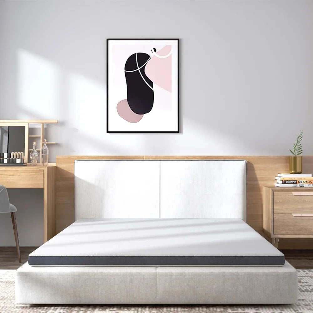 Premium Memory Foam Mattress Toppers with Zipper Bamboo Cover Soft Gel Foam Bed King Queen Twin FUll Size Mattress Help Sleep