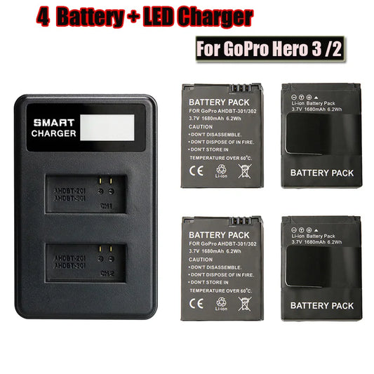 4pcs AHDBT-301/302 Battery+Double slot LCD Screen Display USB Charger Kit for Gopro hero3 3+ Action camera accessories