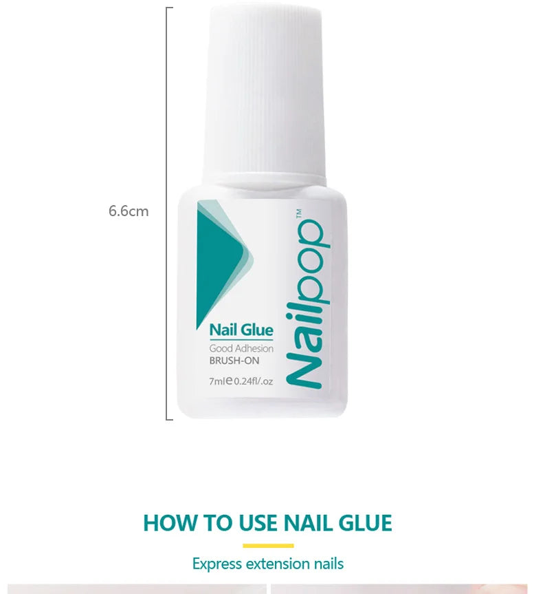 Nailpop Nail Glue for False Tips Glitter Acrylic Nail Art Adhesive Manicure Tool Rhinestone Glue Bottle Cap with Brush 2pcs