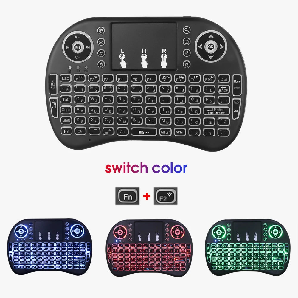 I8 Mini Wireless Keyboard 2.4G Bluetooth 7 Color Backlit English Russian Air Mouse Remote Touchpad For Android TV Box PC Laptop