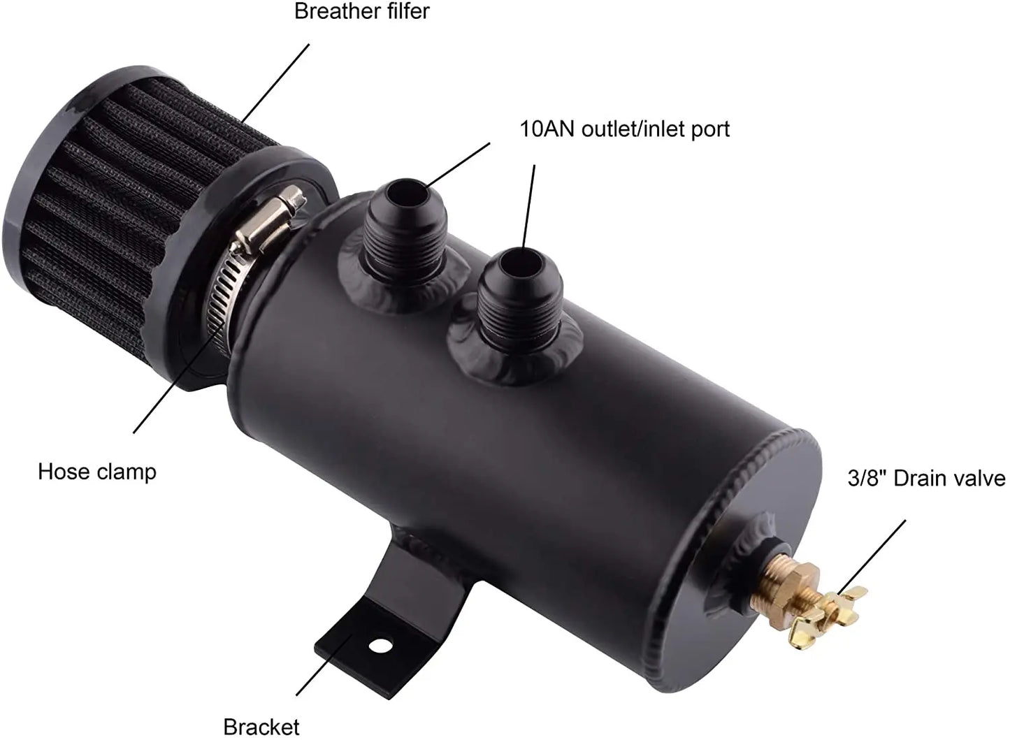 750ml Aluminum AN10 Oil Catch Can Exhaust Reservoir Tank with Breather Filter Baffled Kit Fuel Tank OCC-1011