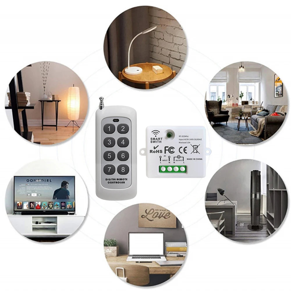 Mini Wireless Smart Light Switch with Remote Control 200M Distance 433 Mhz RF Relay Receiver Ac220V Switch for Home Led Lamp Fan