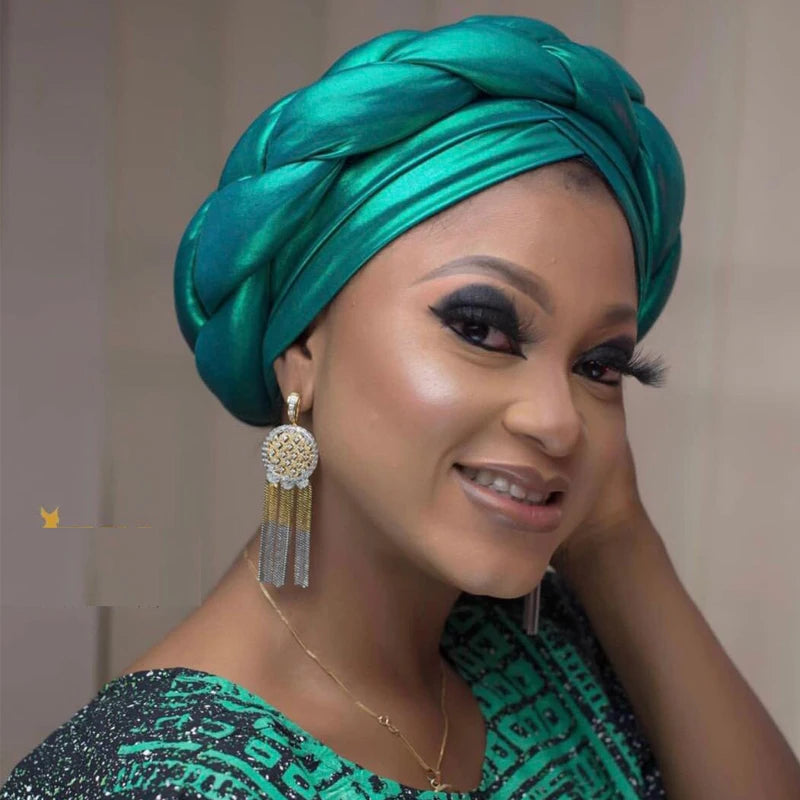 Premium Women's Braided Turban Headwrap - Auto Gele Headtie - Stylish Headscarf Bonnet