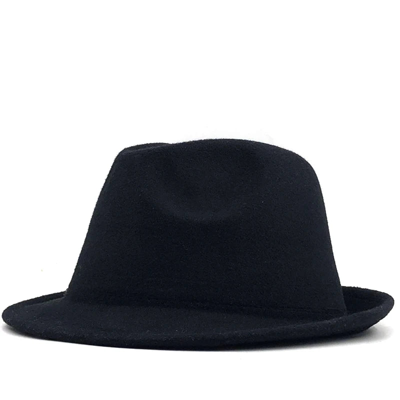 Simple white Wool felt Hat Cowboy Jazz Cap Trend Trilby Fedoras hat Panama cap chapeau band for Men Women 56-58CM
