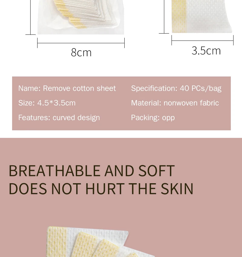40 Pcs Disposable Cotton Eyelash Patch Sticker For Removing False Lash Eye Pads Patch Eyelash Extension Makeup Tools
