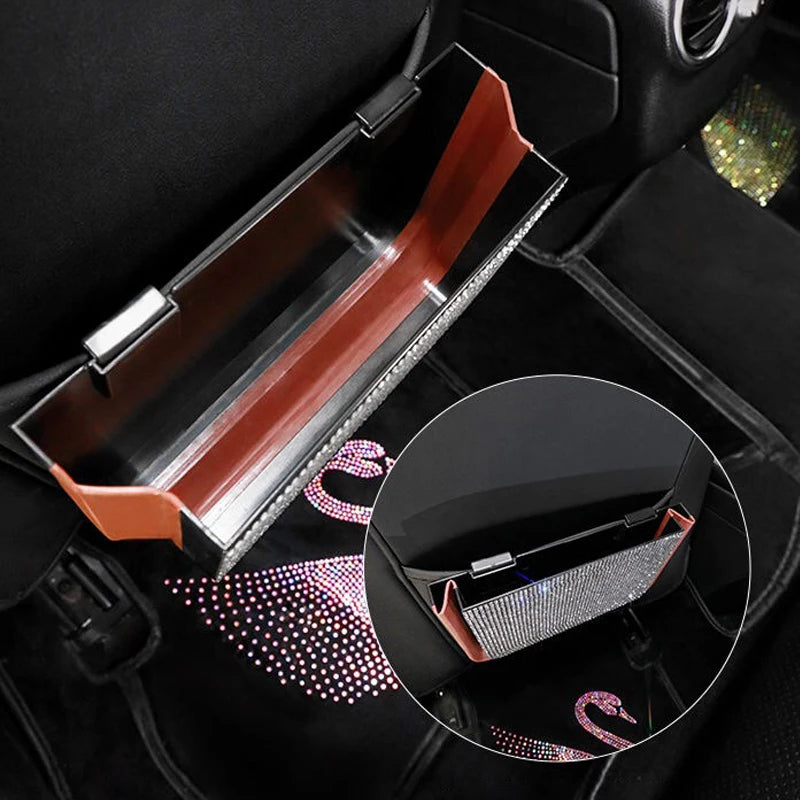 Crystal Bling Car Storage Bag Box Seat Back Organizer Box Backseat Holder Multi-Pockets Container Car Stowing Tidy Trash Bin