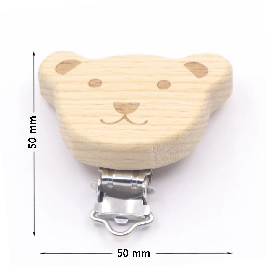 5Pcs/Lot Food Grade Beech Wooden Clip Animal Heart Shape Dummy Clip for Baby Teething Pacifier Chain Holder DIY Accesories