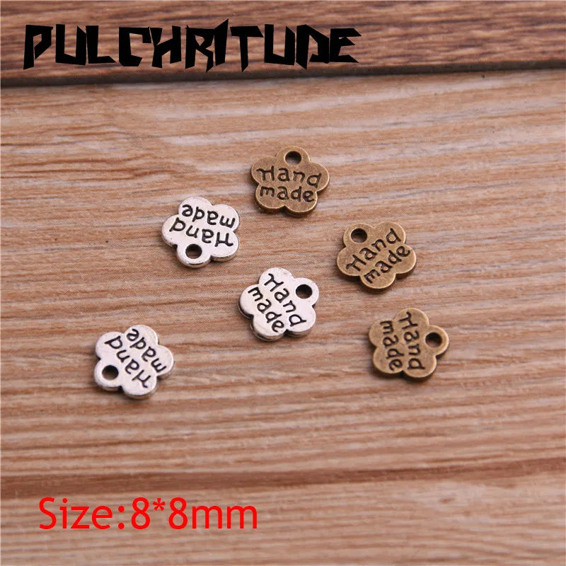 100PCS 8*8mm Metal Alloy Two Color Double Letter Florets Charms Pendants for Jewelry Making DIY Handmade Craft