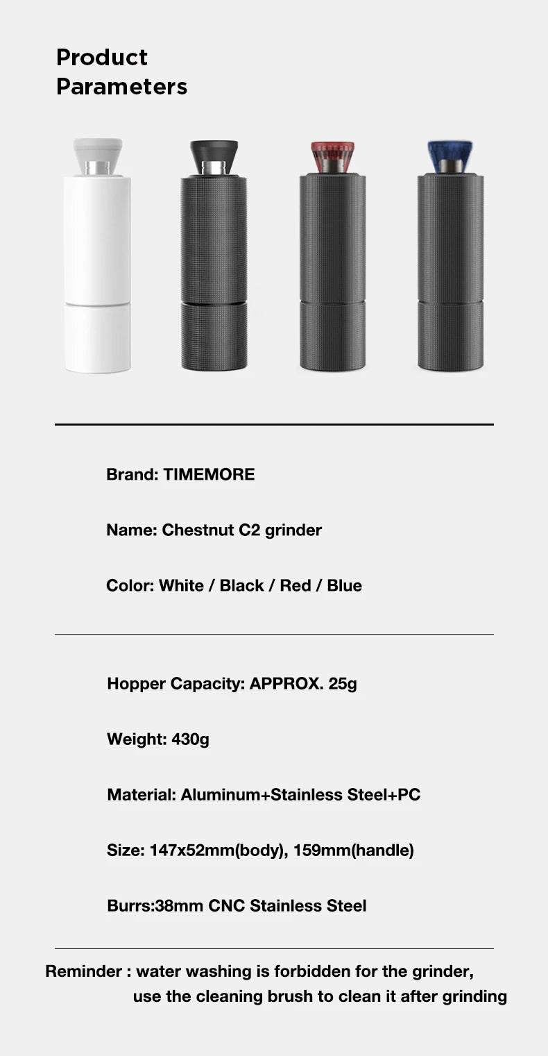 TIMEMORE Chestnut C2 Upgrade Portable Coffee Grinder Hand Manual Grinder Grind Machine Mill With Double Bearing Positioning