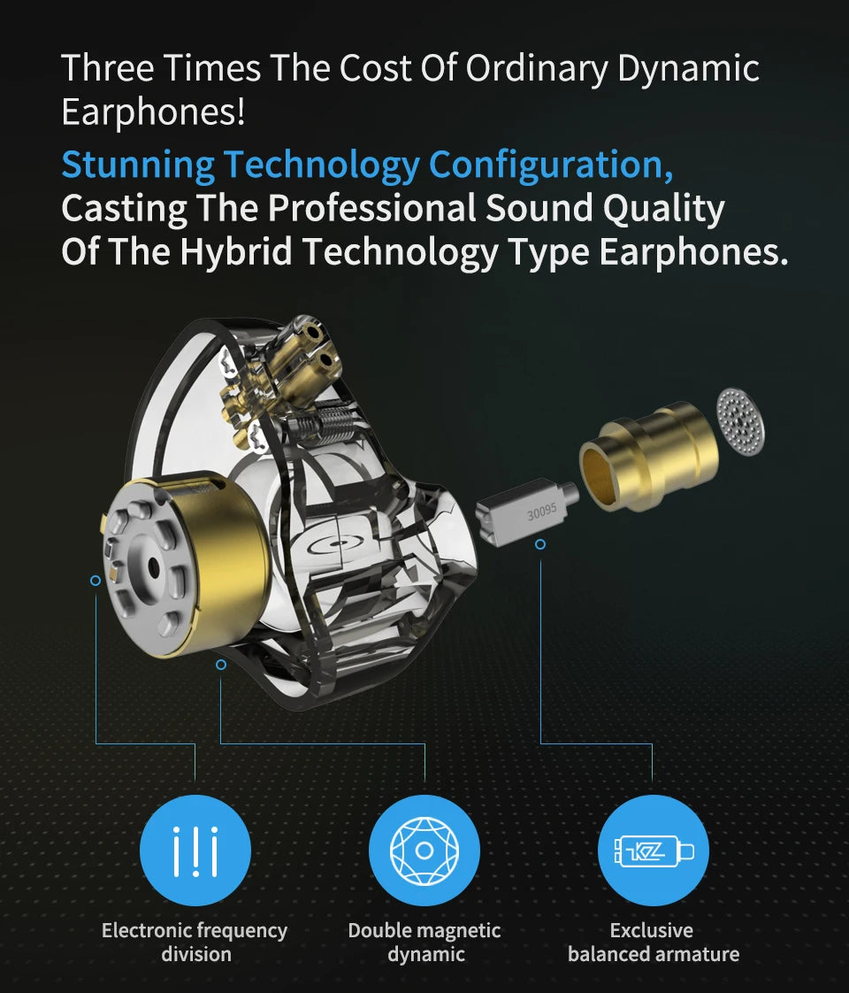 KZ ZSN PRO 1BA 1DD Hybrid Drive In Ear Earphones HIFI Metal Bass Earbud Sport Music Headset Replaceable Cable ZS10 PRO ZSX ZSTX