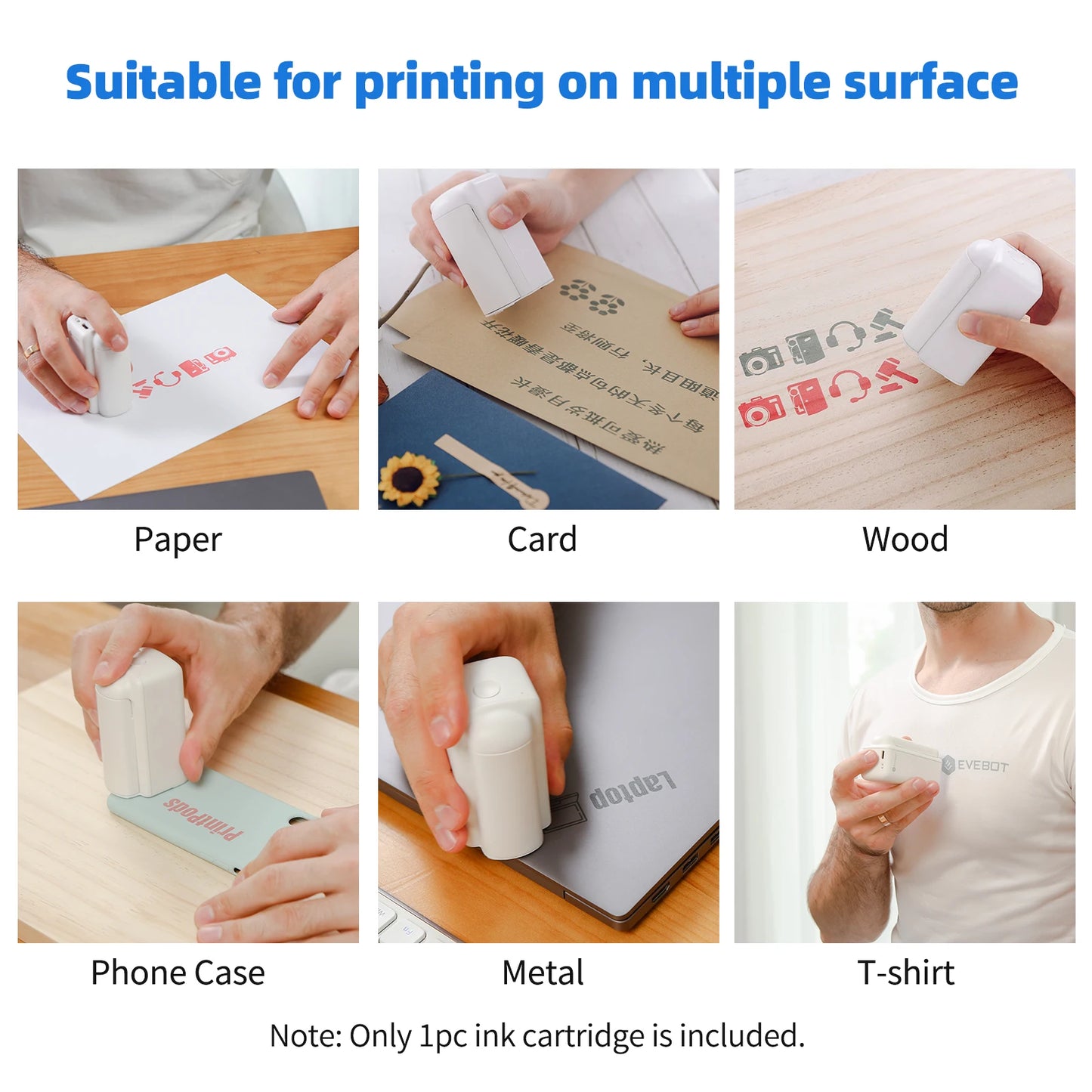 Evebot PrintPods Handheld Printers for Absorbent Surfaces Mini Wireless Smart Printing Machine Pattern Logo QR Code DIY Tattoos