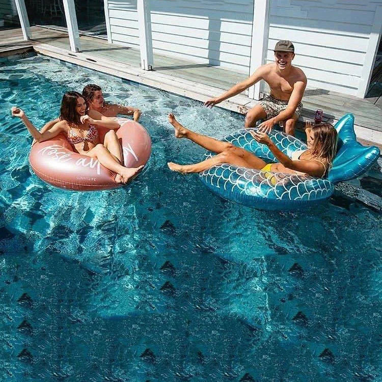 Rooxin Inflatable Swimming Ring Mermaid With Backrest Pool Floaters for Adult Teens Water Play Tube Swimming Mattress Pool Toys