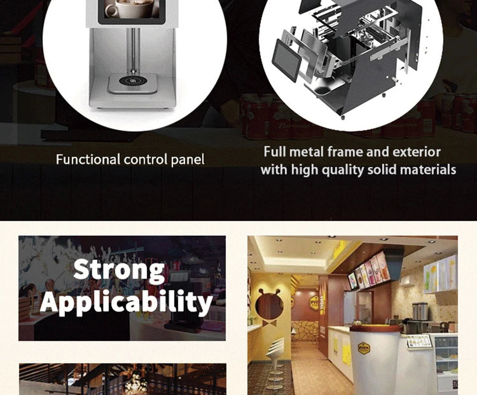 Automatic 4 Cups Coffee Printer Art Coffee Printer Food Printing Machine for Cake Cookie Cappuccino Biscuits Macaroon Candies