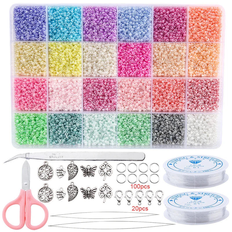 2mm Glass Seed Beads Set Jewelry Making Beads Kit Bracelets Necklace Ring Making Kit For DIY Art  Handmade Craft 20000pcs