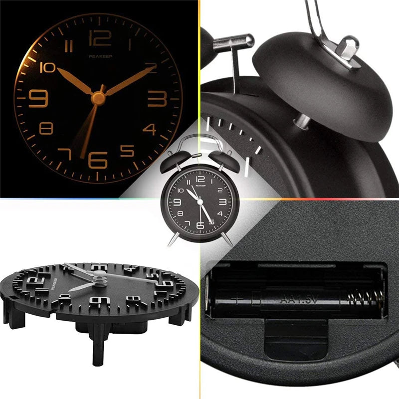 4 Inch Twin Bell Loud Alarm Clock Metal Frame 3D Dial with Backlight Battery Operate Desk Table Alarm Clock For Home and Office