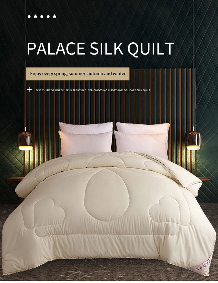 Natural Silk Quilt Mulberry Silk Quilt for Summer Winter Duvet King Queen Twin Size Bedding Handmade Pure Color Students Quilt