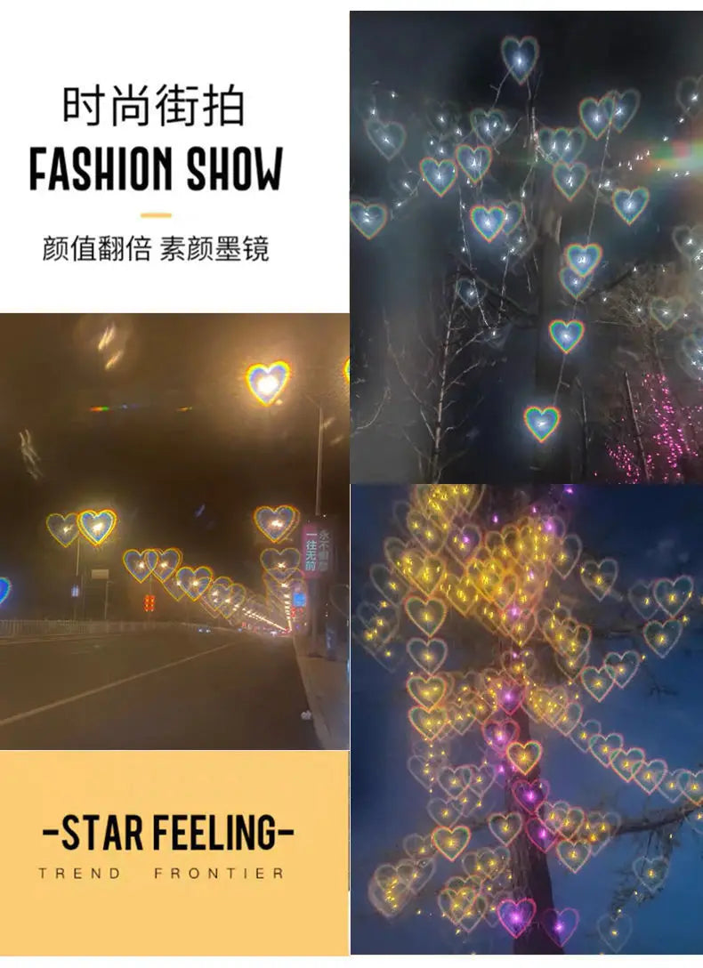 Love Heart Shaped Effects Glasses Watch The Lights Change to Heart Shape At Night Diffraction Glasses Women Fashion Sunglasses