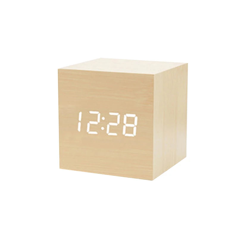 USB/AAA  Clocks LED Wooden Alarm Clock Watch Table Voice Control Digital Wood Despertador Electronic Desktop Table Decor