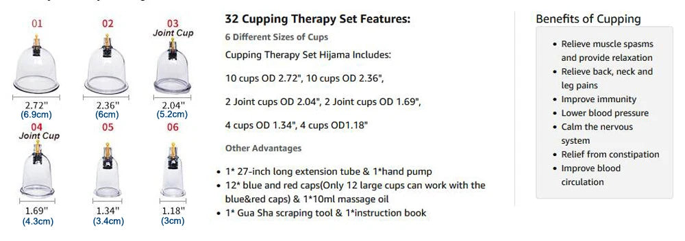 24/32 Therapy Cups Cupping Therapy Set with Pump, Professional Chinese Acupoint Cupping Therapy Hijama for Massage Muscle&Joints
