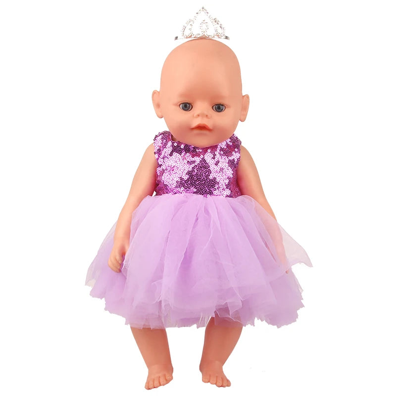Sequins Dress Doll Clothes For 17 Inch&43cm Baby New Born Doll Brilliant Party Reunion Doll Skirt For American 18 Inch Doll DIY