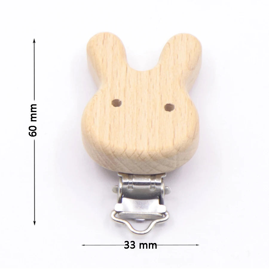 5Pcs/Lot Food Grade Beech Wooden Clip Animal Heart Shape Dummy Clip for Baby Teething Pacifier Chain Holder DIY Accesories