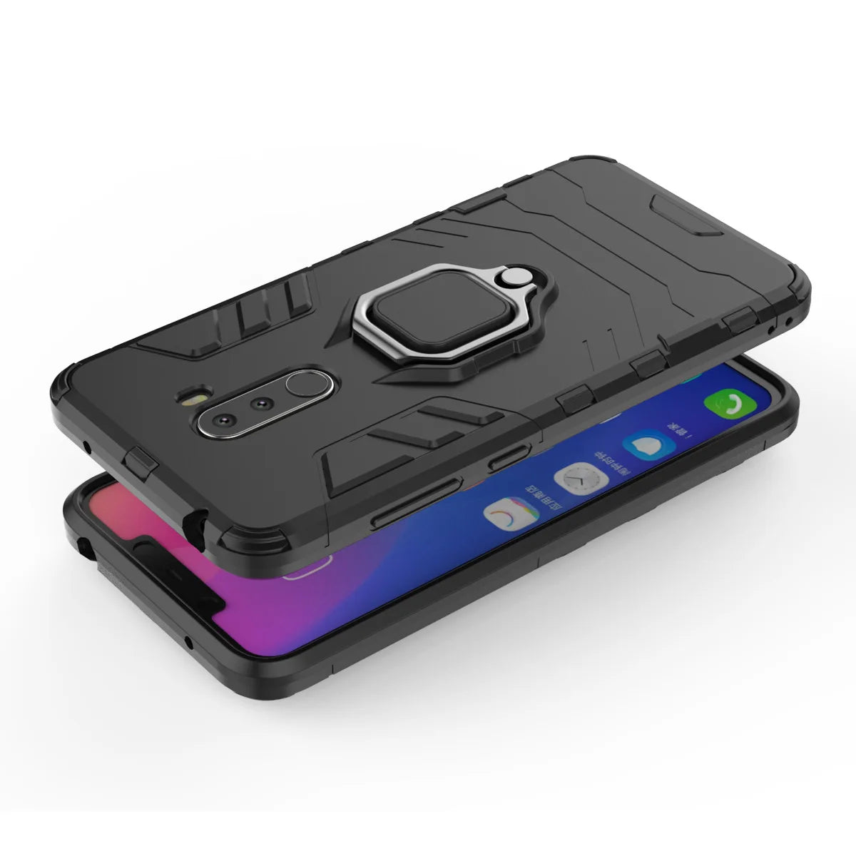 Luxury Armor For Xiaomi Pocophone F1 Case Shockproof PC+TPU Protective Back Cover For Poco F1 Case Magnetic Holder Ring Bracket