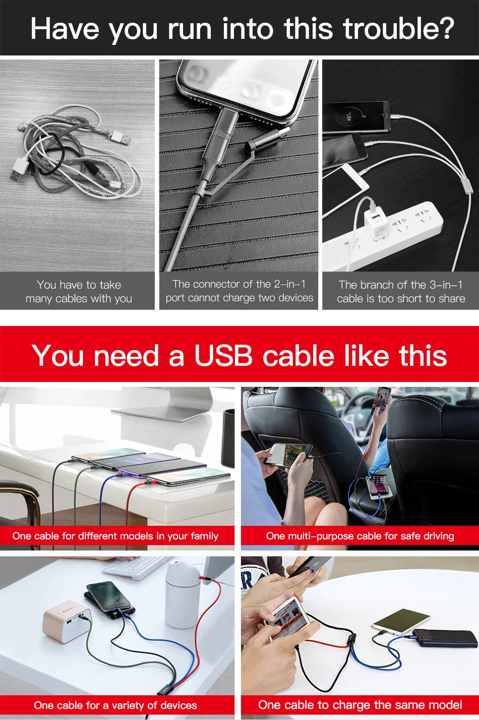 Baseus 4 in 1 USB Cable Type C Cable for Samsung S20 Xiaomi Mi 9 Cable for iPhone 12 X 11 Pro Max Huawei Charger Micro USB Cable