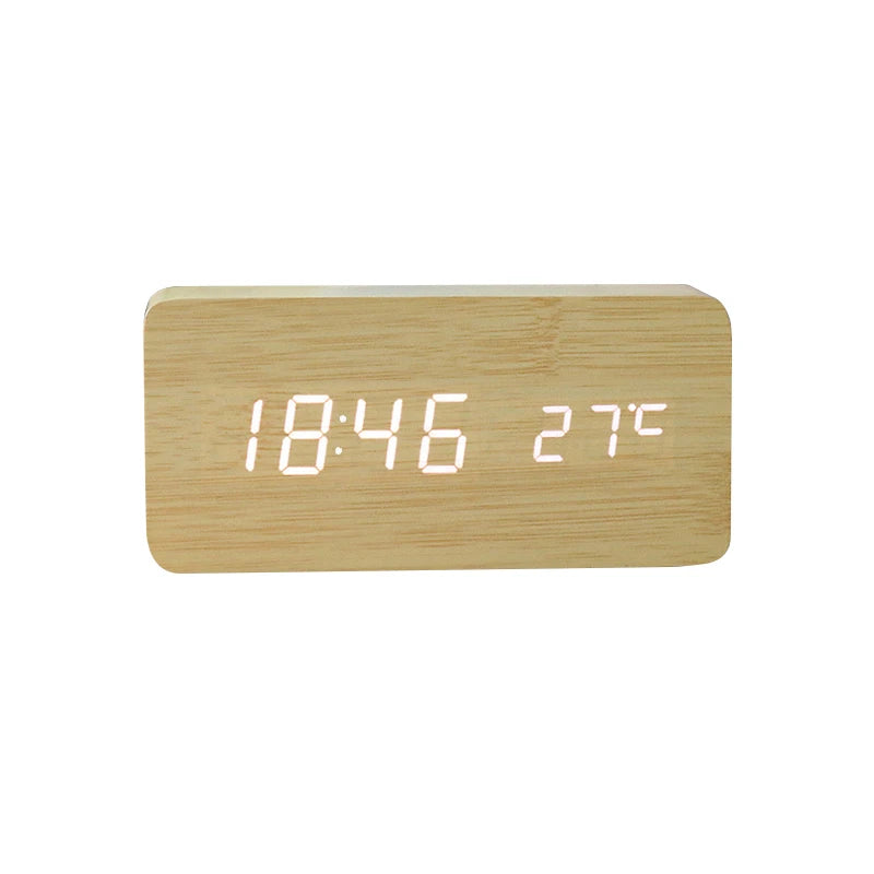 USB/AAA  Clocks LED Wooden Alarm Clock Watch Table Voice Control Digital Wood Despertador Electronic Desktop Table Decor