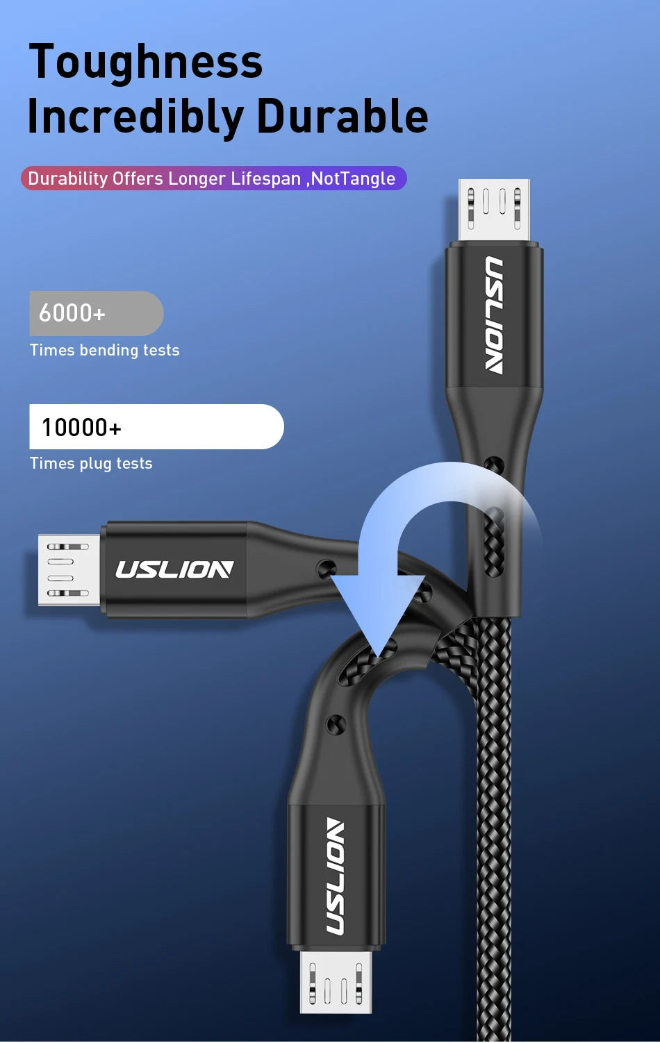 USLION Black Micro USB Cable Fast Charging For Xiaomi Android Mobile Phone Data Cable for Samsung Micro USB Charger Wires 3M/2M