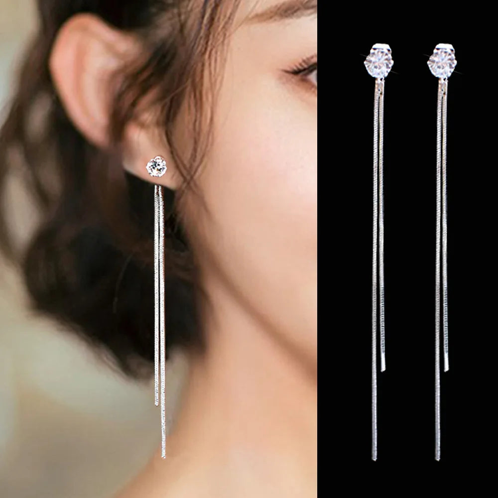 Elegant Long Crystal Tassel Dangle Earrings for Women: Wedding & Valentine's Jewelry