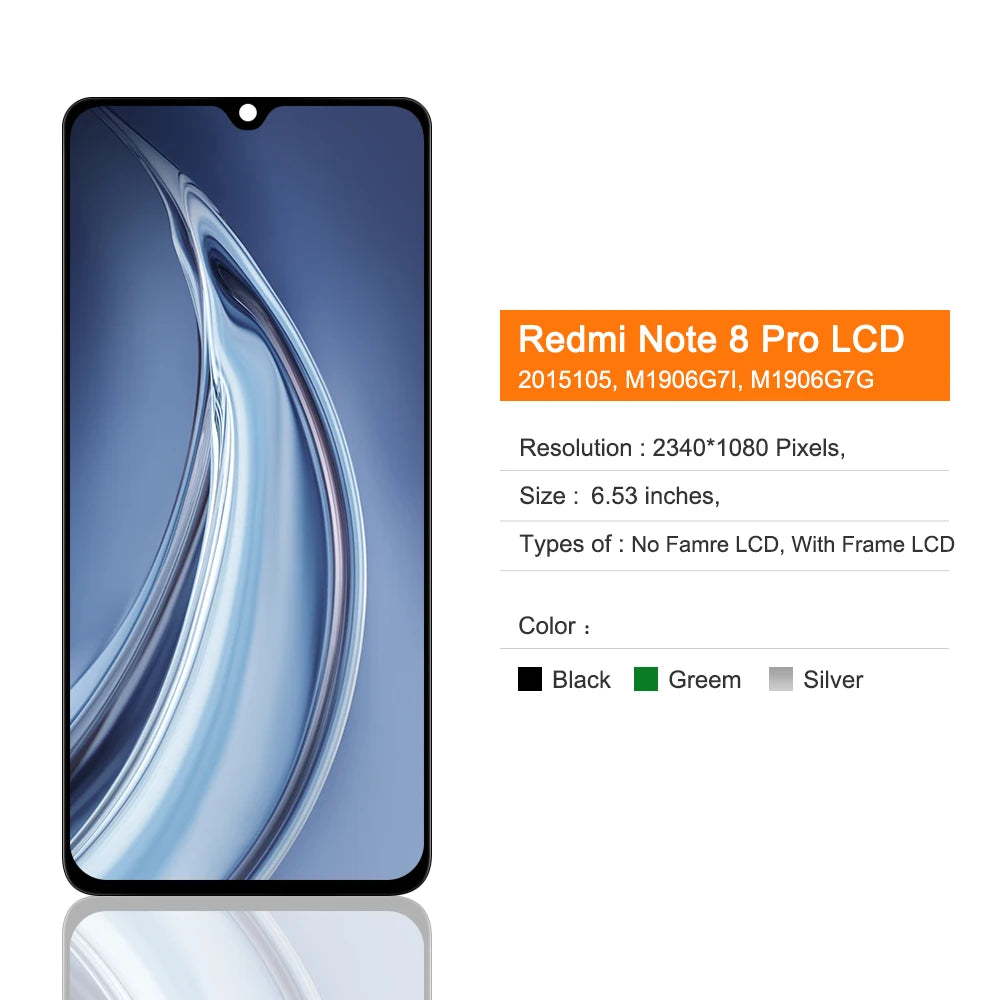 6.53" for Xiaomi Redmi Note 8 Pro LCD Display Touch Screen Assembly For Redmi Note8 Pro M1906G7I Screen Replacement with Frame