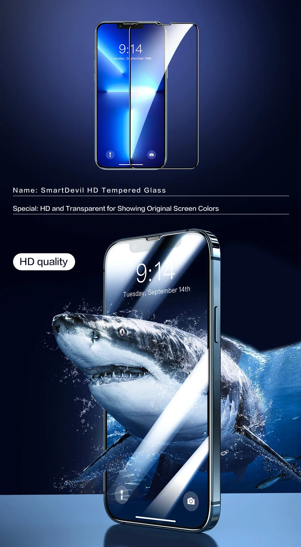 SmartDevil for iPhone 14 11 Full Cover Tempered Glass for iPhone 13 Pro Max 12 mini 7 8 X XS XR SE 3 2020 Screen Protector HD